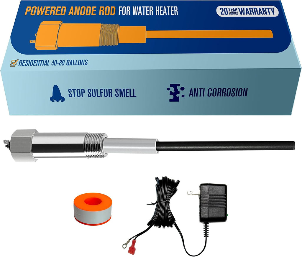 Powered Anode Rod for Water Heater, Electric Anode Rod for Water Heater, Eliminate Sulfur Smell in Well Water, Eliminate Rotten Egg Smell in Water, for 40-89 Gallon Except Bradford White