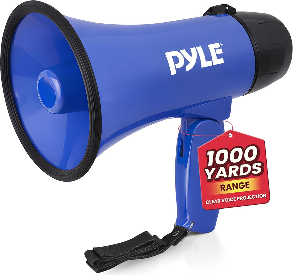 PMP21BL Portable Megaphone Speaker Siren Bullhorn - Compact and Battery Operated with 20 Watt Power, Microphone, 2