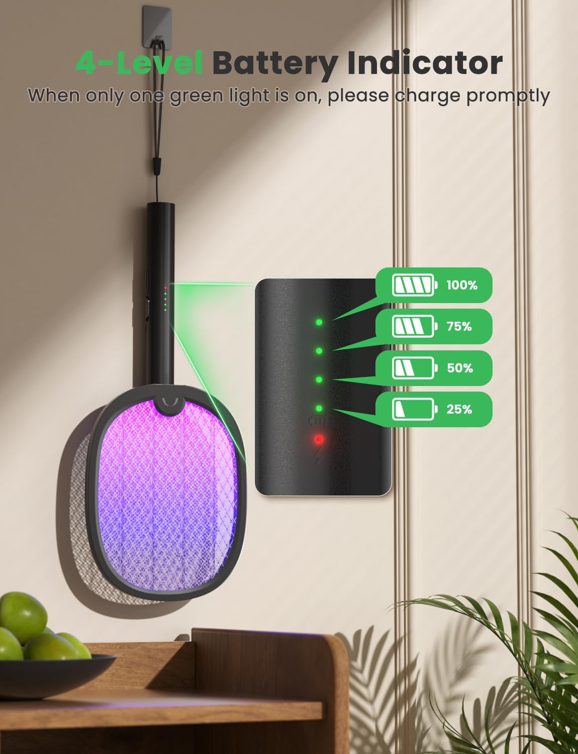 Electric Fly Swatter Foldable Bug Zapper Racket 2 in 1 Mosquito Killer with Purple Attractant Light Rechargeable