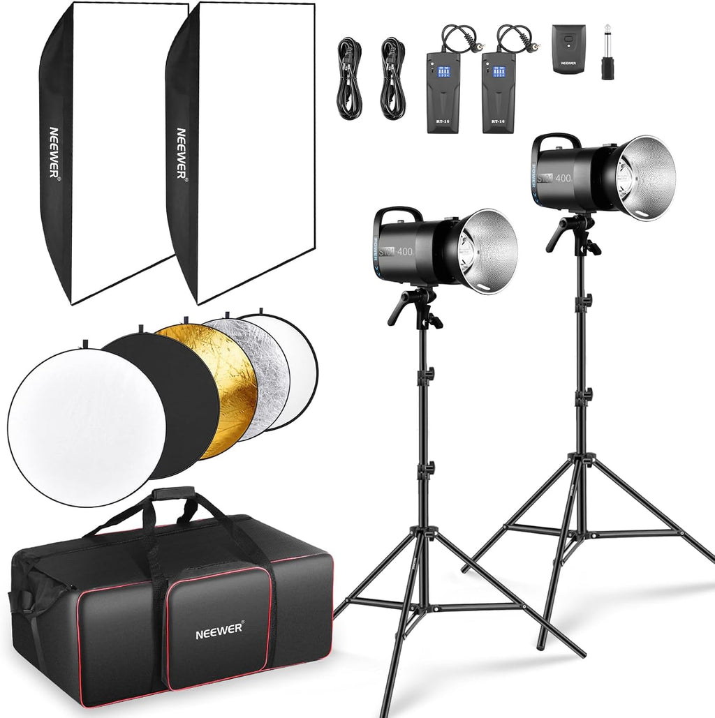 800Ws Studio Monolight Flash Light Kit (2 Pack), S101-400W 5600K Strobe Light with 150W Modeling Lamp/Bowens