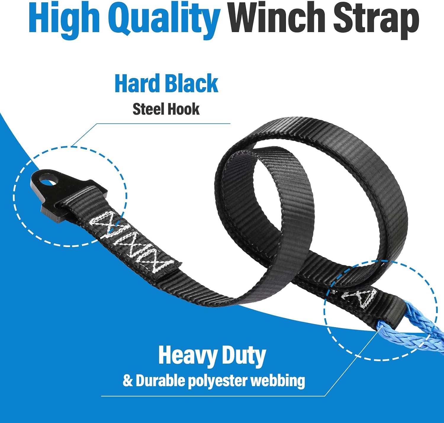 64in Plow Strap fit for ATV UTV Winch, Heavy Duty Snow Plow Lift Strap | Durable Plow Strap Use with Standard or Wide