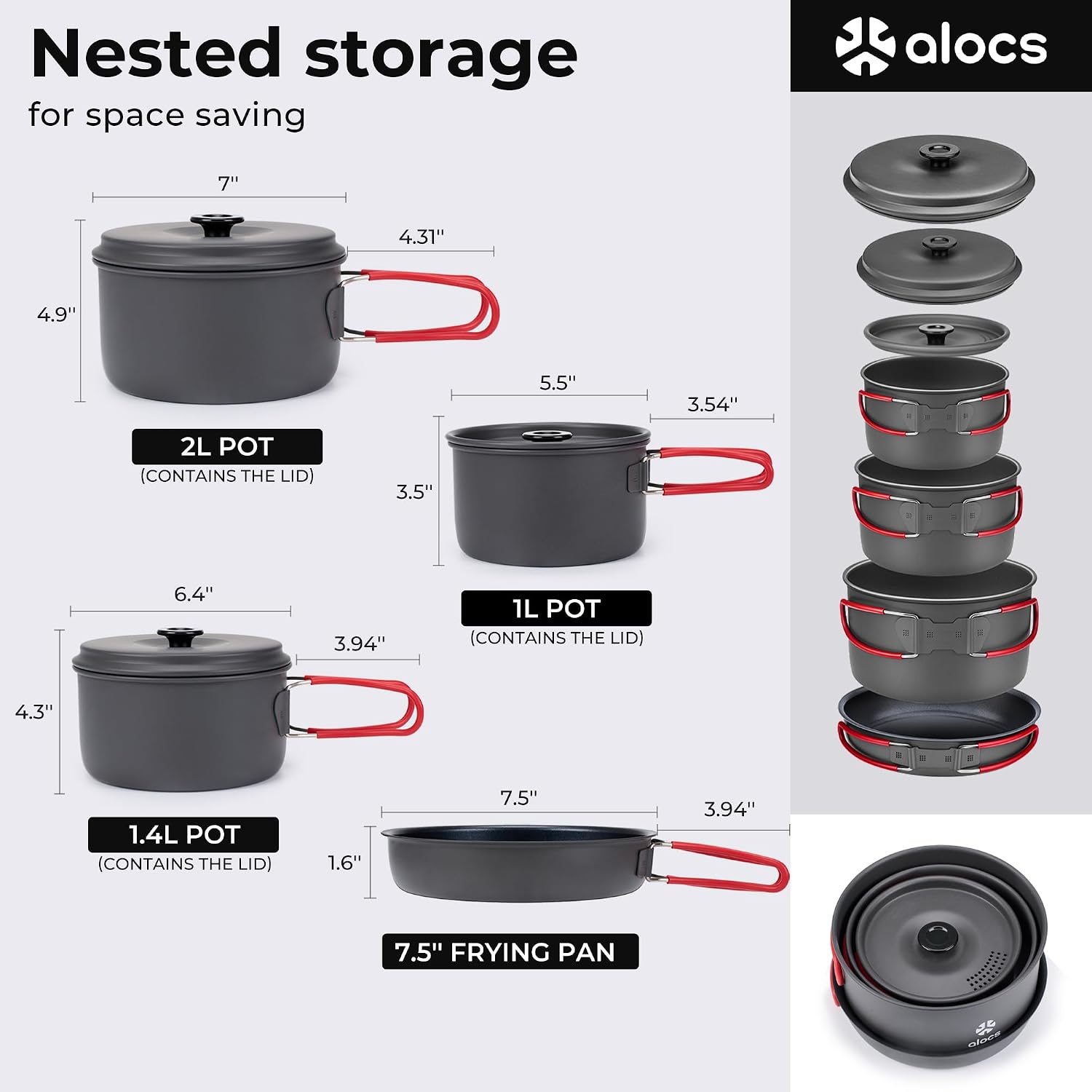 Camping Cookware Set Camping Gear, Compact Camping Pots and Pans Set, Durable Hard Alumina Camping Cooking Set for