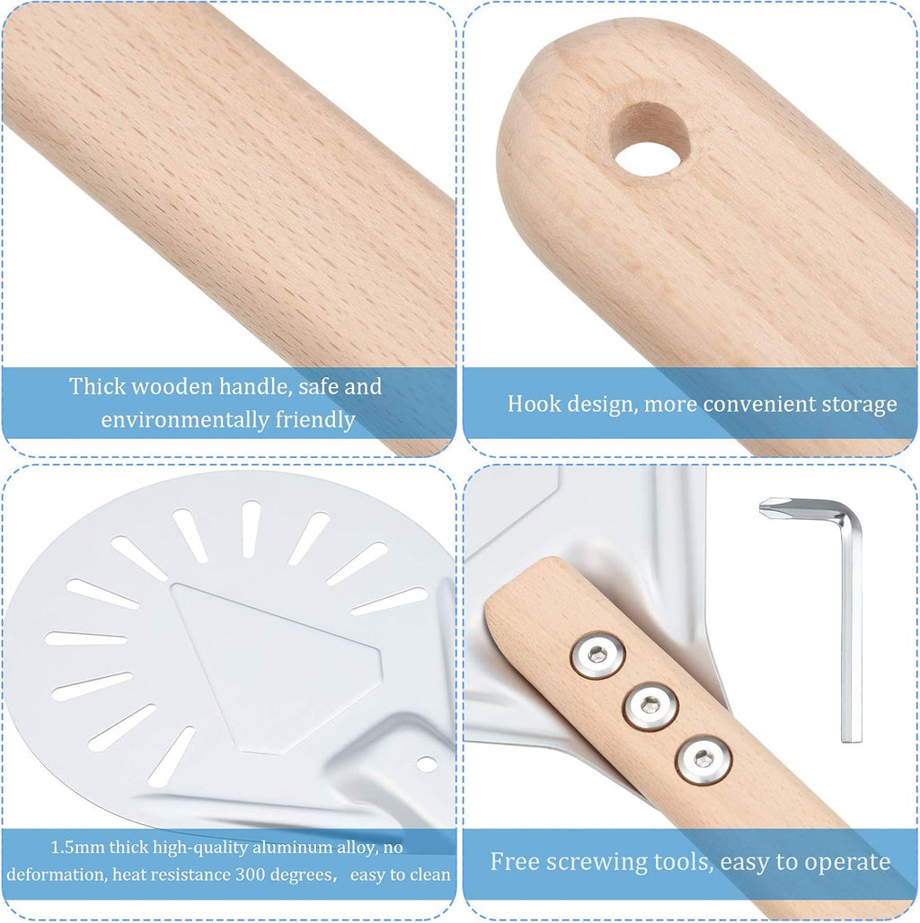 Pizza Turning Peel Round Metal Aluminum Perforated Pizza Turner, 7 Inch