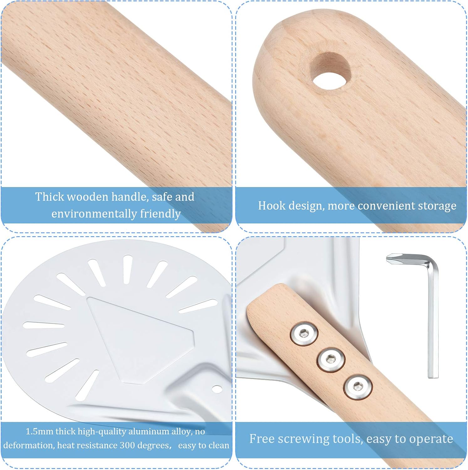 Pizza Turning Peel Round Metal Aluminum Perforated Pizza Turner, 7 Inch