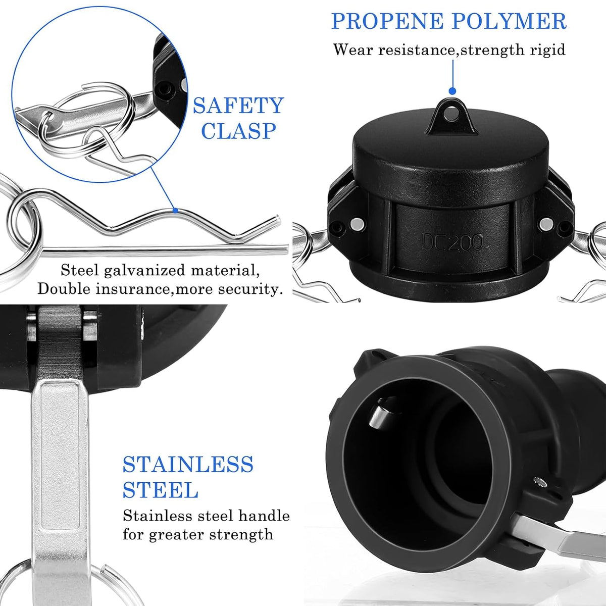 Sabary 4 Pcs 2'' Camlock Fittings Polypropylene Cam and Groove Fitting Set