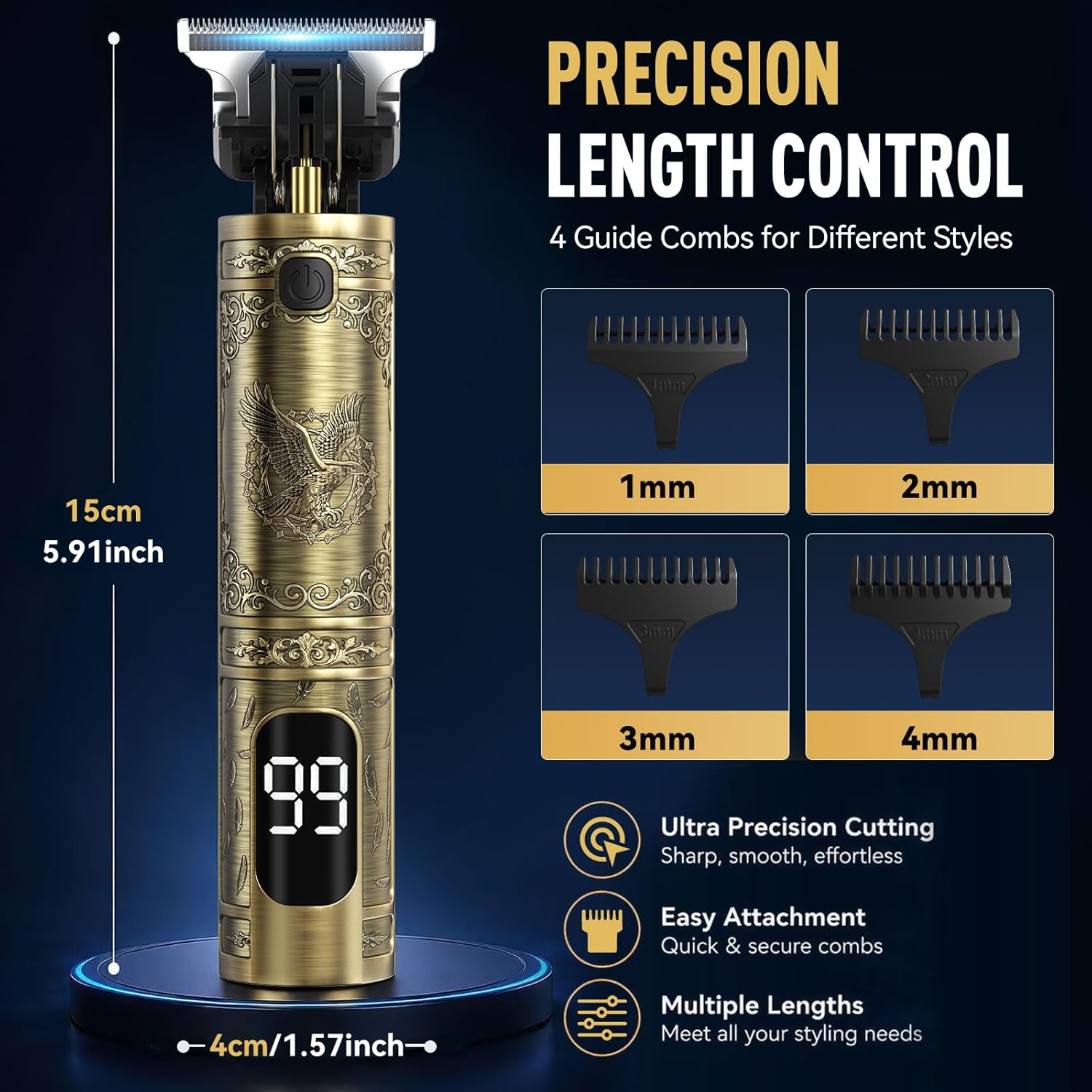 Beard Trimmer, Vintage T-Blade Hair Clippers, Next-Gen Upgrade | 180-min Running Time, Wire Drawing Process, Type-C