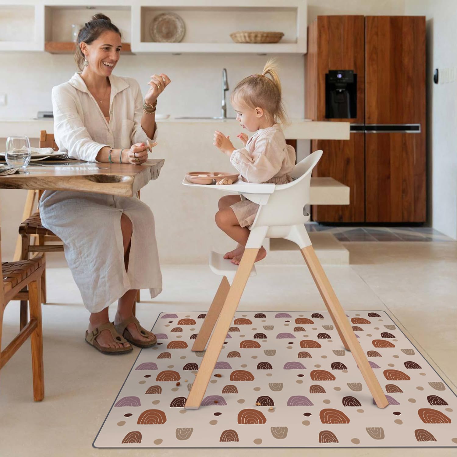 Baby Splat Mat for Under High Chair, 50.4 x 50.4 Inch Wipeable Splash Mat, Waterproof and Washable, Anti-Slip Floor
