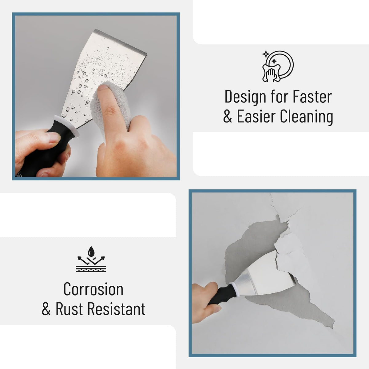 Bates- Bent Scraper, 3", Stainless Steel, Soft Grip & Heavy Duty, Hammer End, Drywall Spackle Knife, Metal Paint