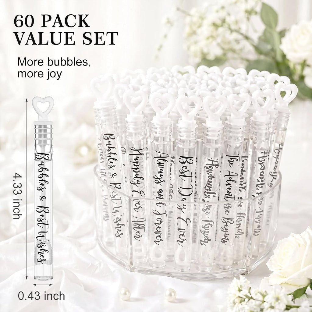 60 Pcs Wedding Mini Bubble Wands Bulk Heart Wedding Bubble Wand for Guests Send Off Bridal Shower Party Supplies for