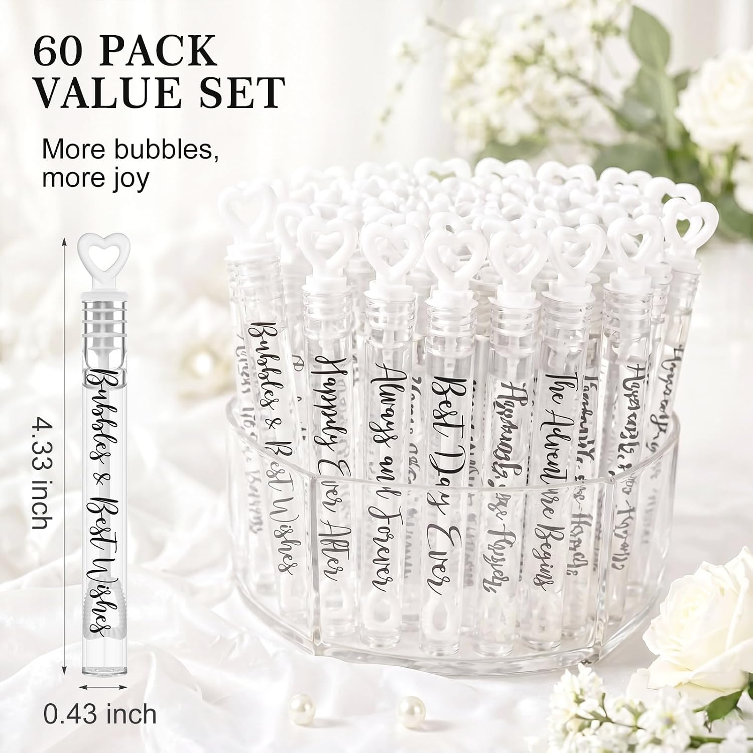 60 Pcs Wedding Mini Bubble Wands Bulk Heart Wedding Bubble Wand for Guests Send Off Bridal Shower Party Supplies for