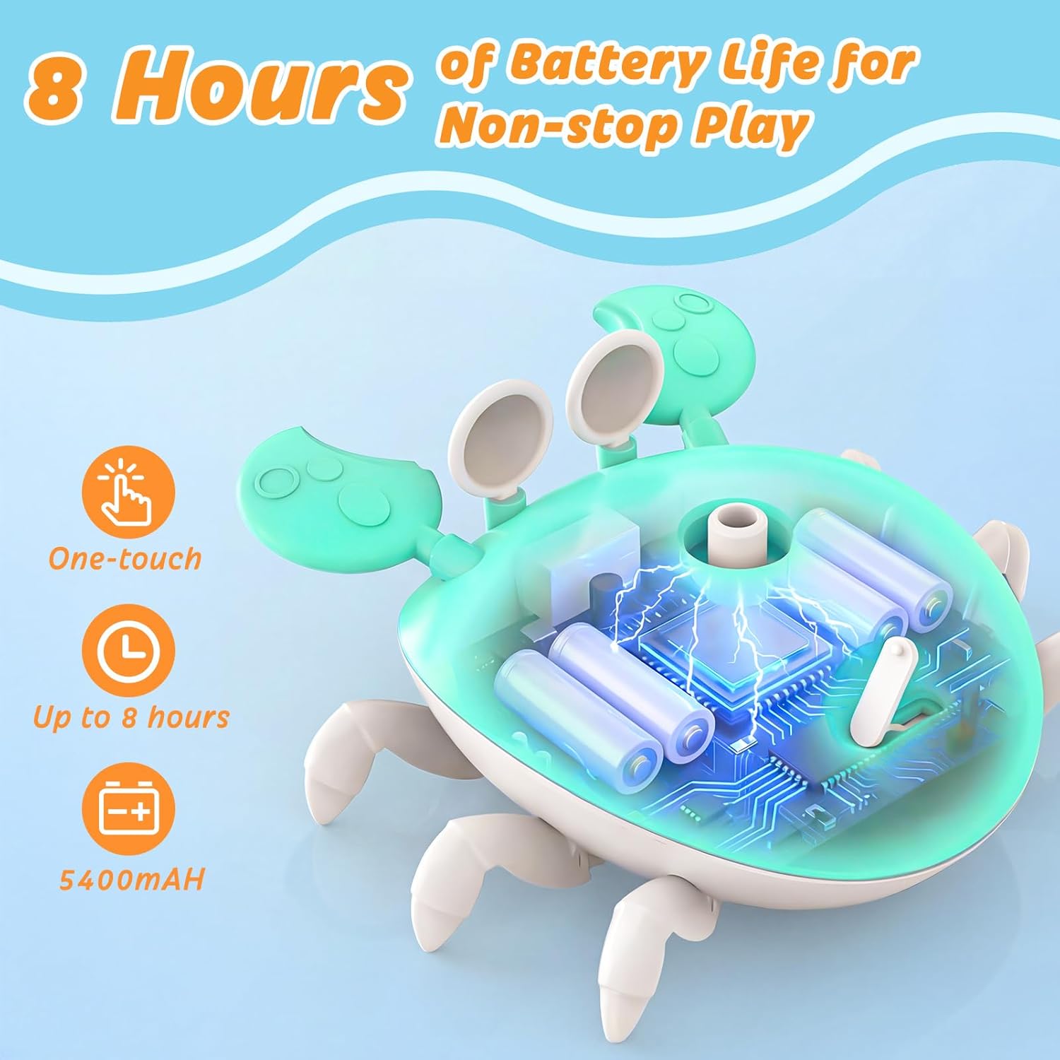 Water Table Pump, 5400mAh Rechargeable Crab Water Pump Toy for Kids age 1-3 with 8Hrs Play time, IP67 Waterproof, 3
