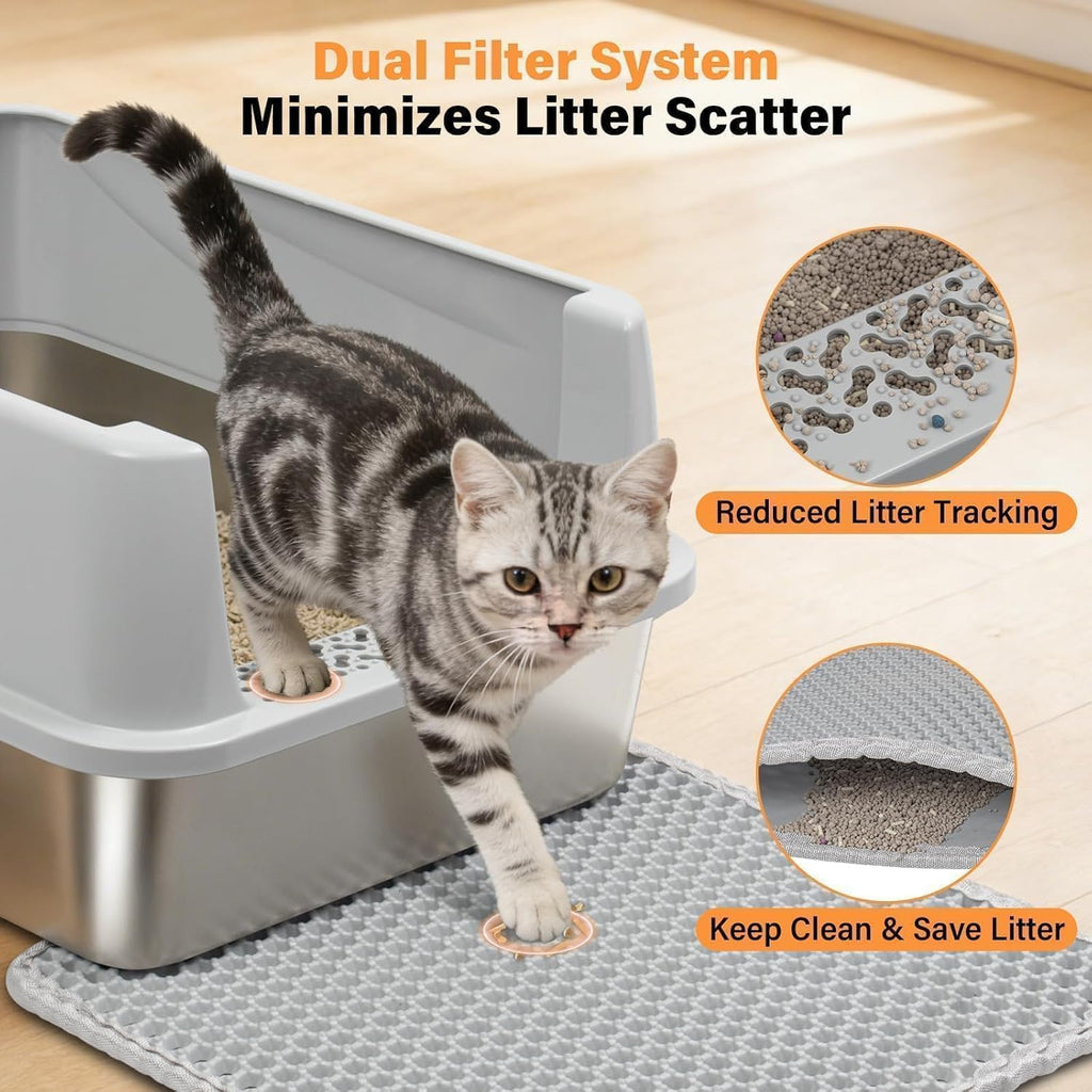Stainless Steel Litter Box with High Sides, Small Metal Litter Box for Kittens & Medium Cats, Low Entry Kitten Litter