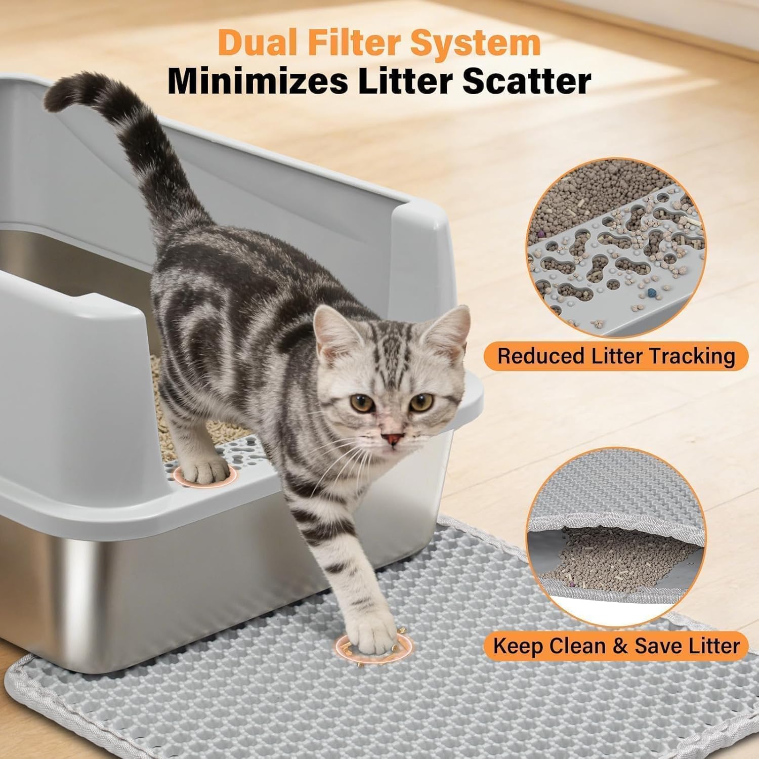 Stainless Steel Litter Box with High Sides, Small Metal Litter Box for Kittens & Medium Cats, Low Entry Kitten Litter