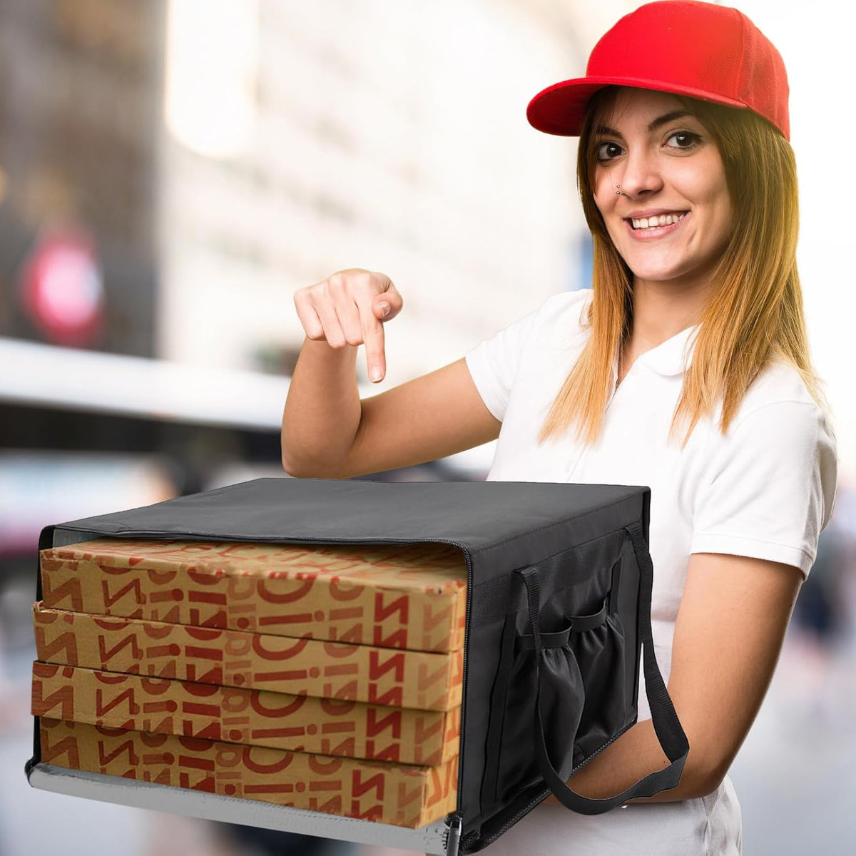 2 Pcs Insulated Pizza Delivery Bags with 4 Cup Holders, 20x 20x8