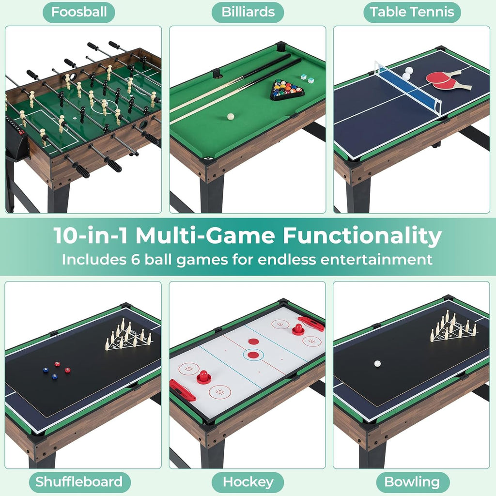 10-in-1 Combination Multi Game Table Set, Adult Size Combo Game Table W/Foosball, Table Tennis, Pool, Air Hockey