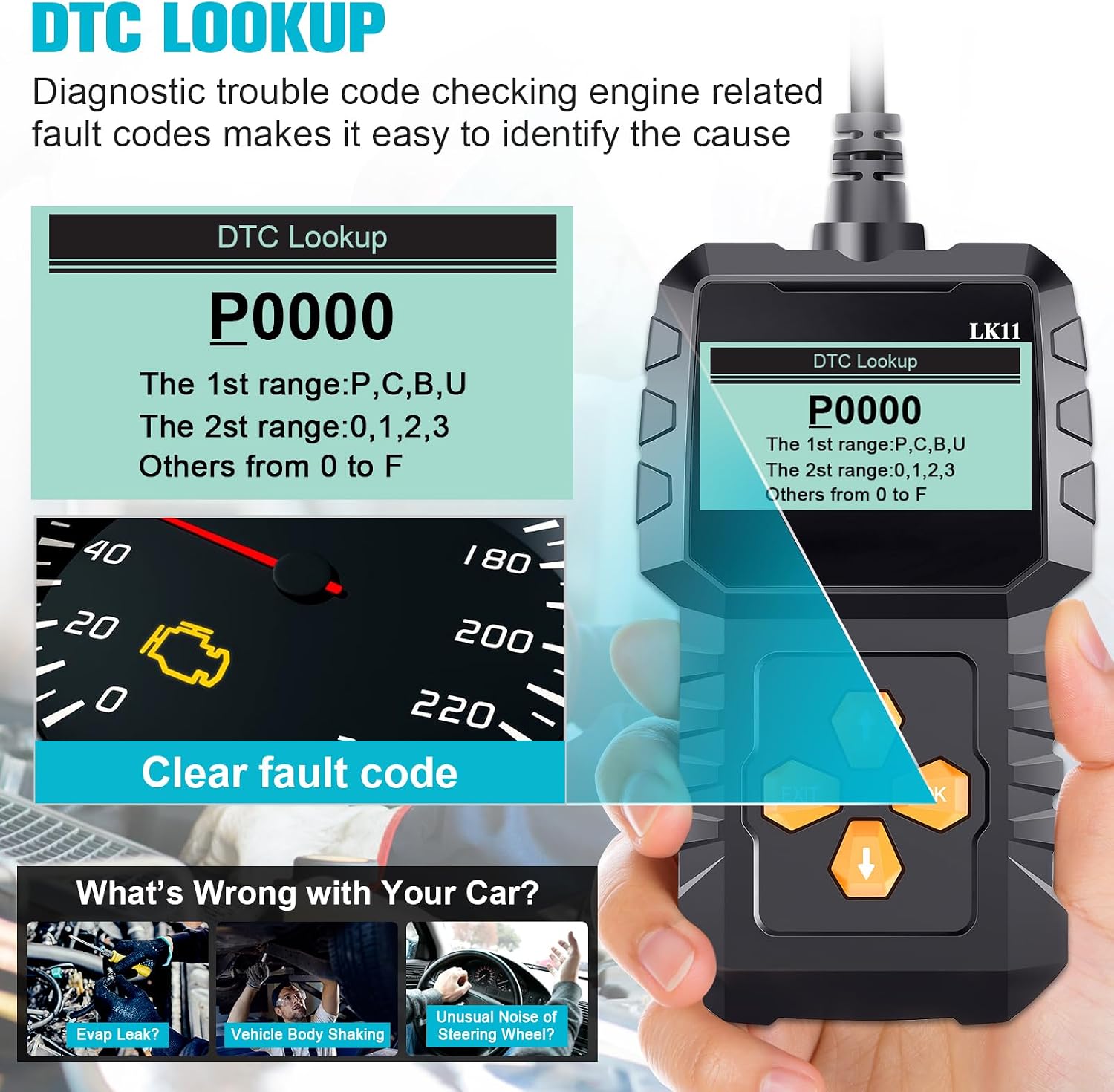 OBD2 Scanner Ease Setup Plug-Play: Clear Reset Engine Error Code | Professional Code Reader Diagnostic Scan Tools