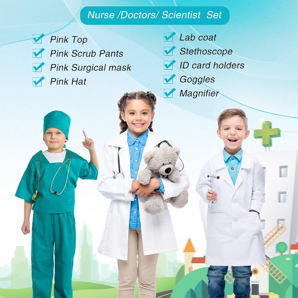 10 Set Dress up Clothes for 3-8 Years Old Washable Construction Policeman Fireman Doctor Chef Gardener Explorer