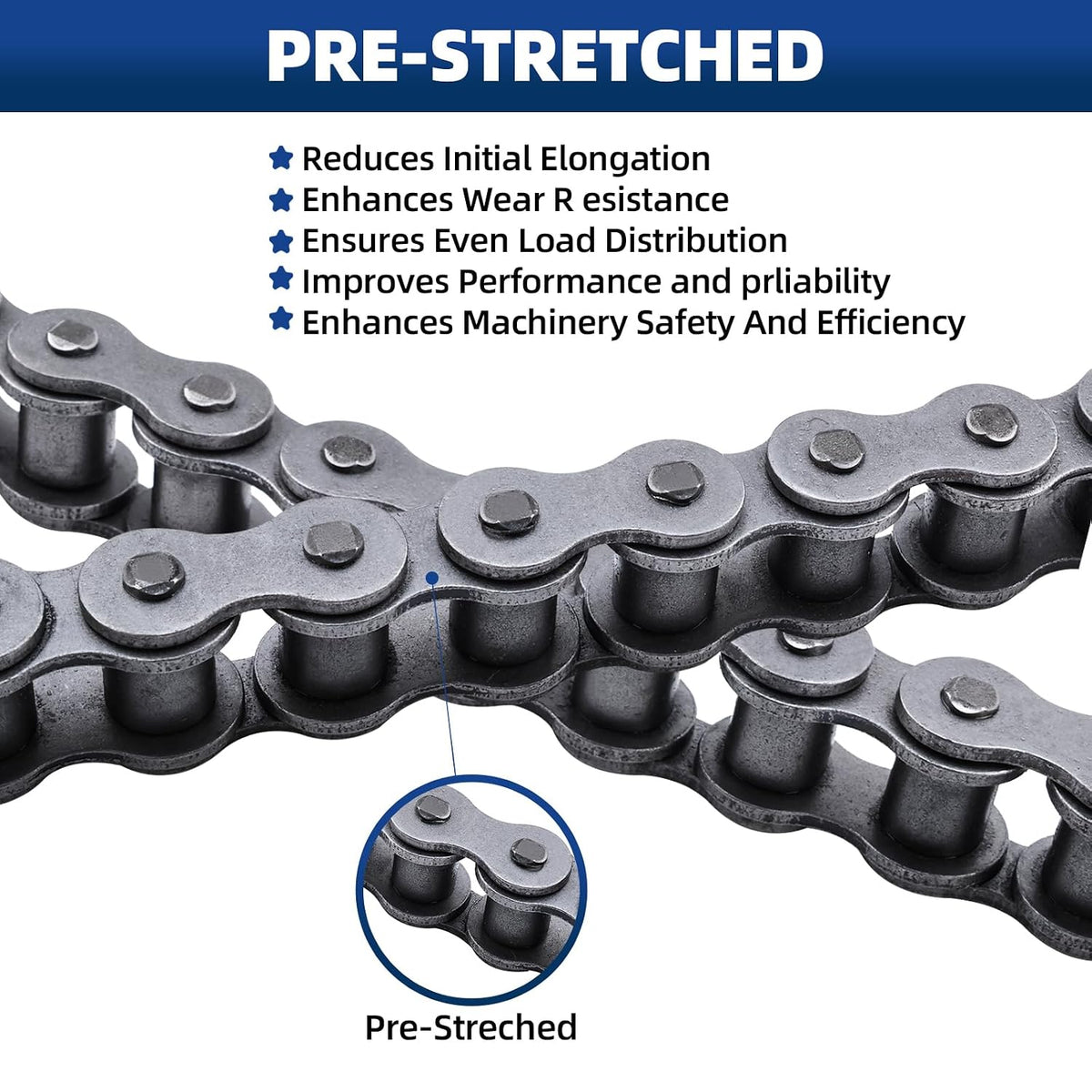 #60 Roller Chain, 10 Feet Carbon Steel Chain with 4 Free Connecting Links