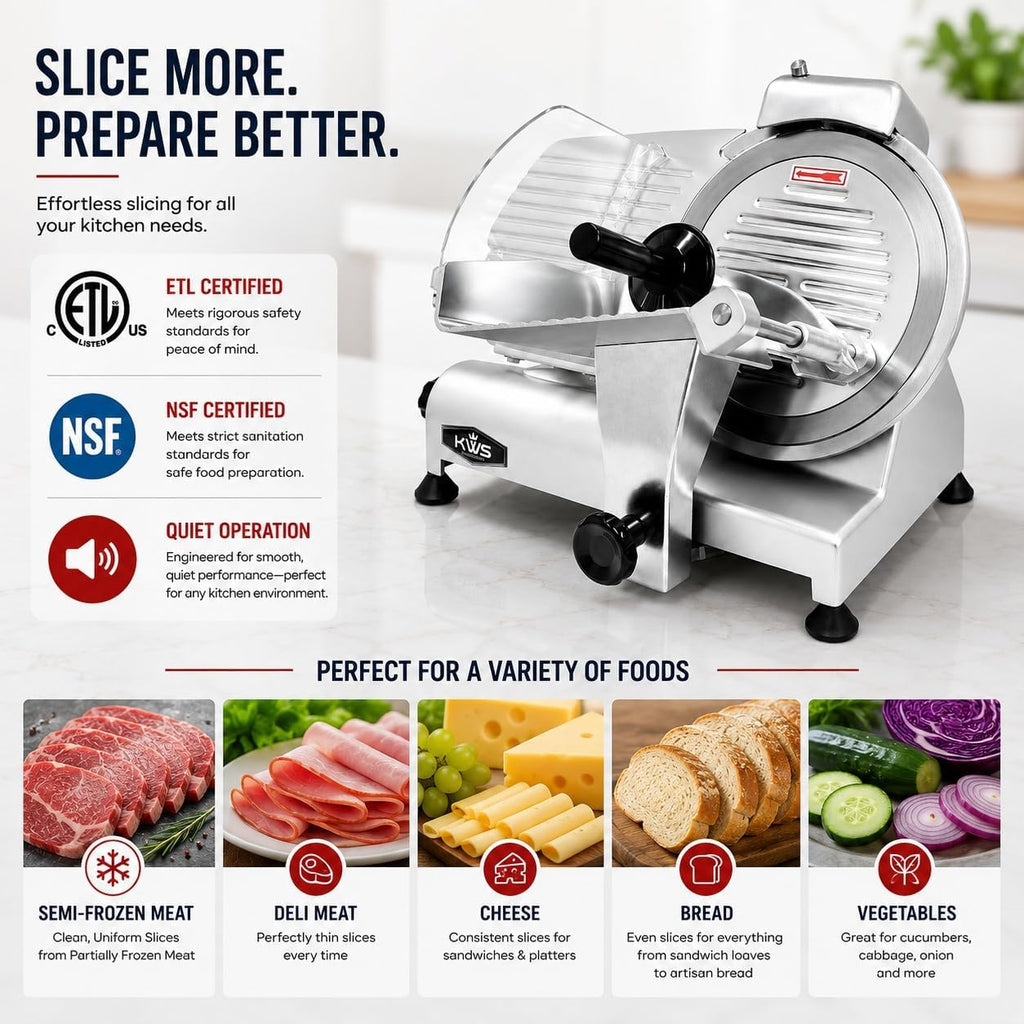 10NS Commercial 10" Electric Meat Slicer, 320W High-Torque Motor, Stainless Steel Blade, Deli-Style Thin Slicing