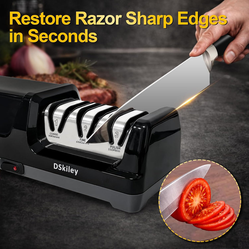 Electric Knife Sharpener for Kitchen – Professional 3-Stage 100% Diamond System with 20° Precision Angle, Fast
