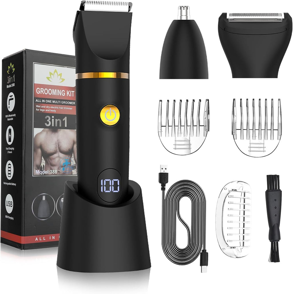 Manscape Body Trimmer for Men, 3 in 1 Men's Grooming Kit with Pubic/Nose Hair Trimmer & Ball Shaver for