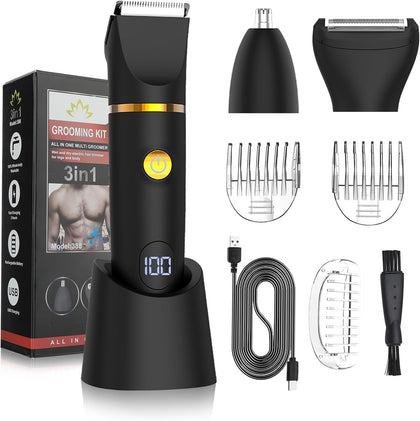 Manscape Body Trimmer for Men, 3 in 1 Men's Grooming Kit with Pubic/Nose Hair Trimmer & Ball Shaver for