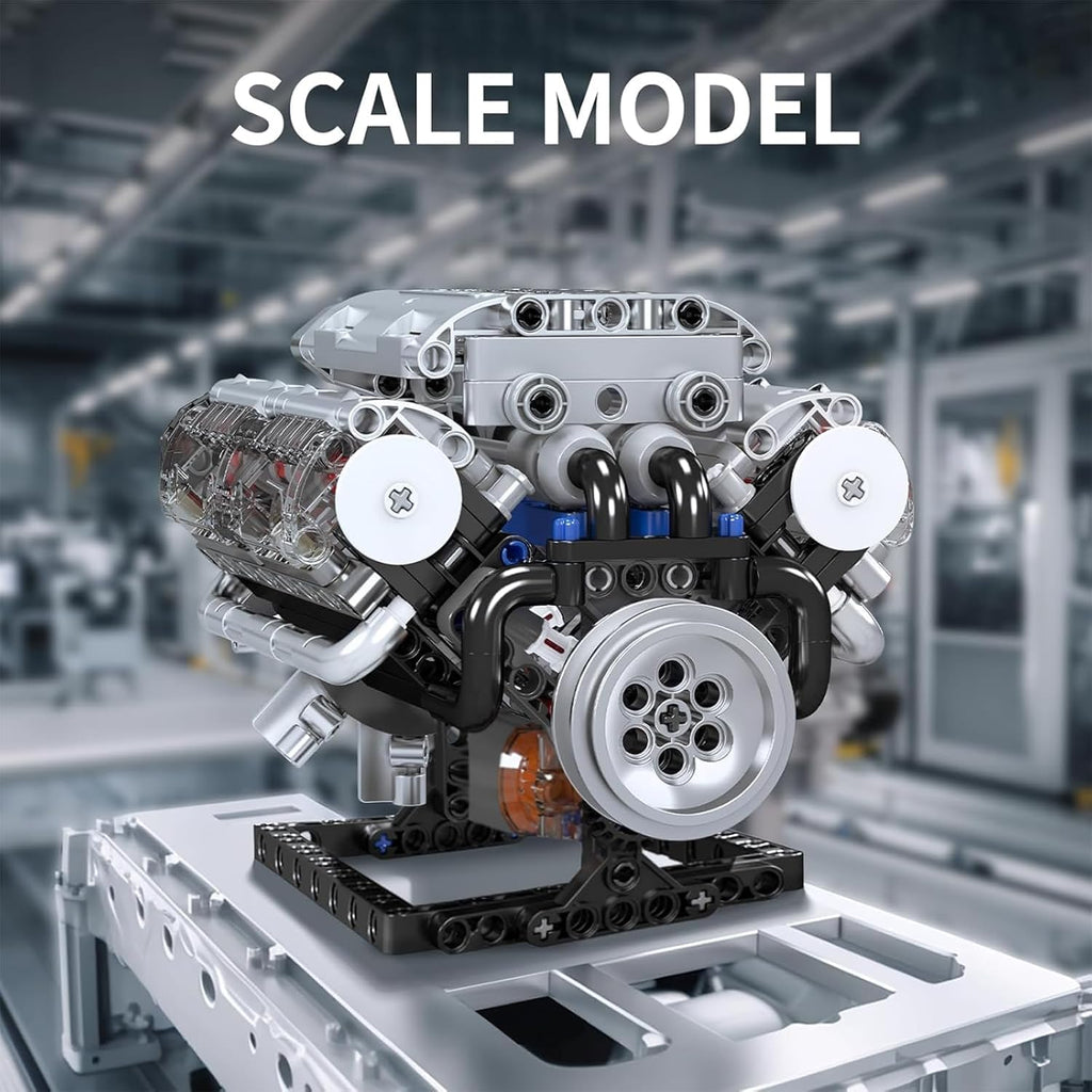 V8 Engine Building Blocks Sets, MOC Scale Model Kit with Battery Box and Motor, Collectible Set for Adults