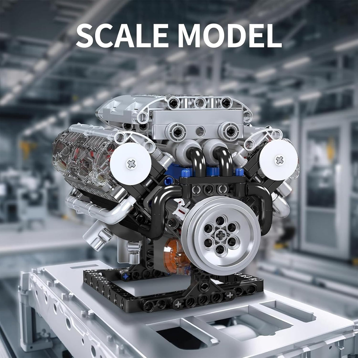 V8 Engine Building Blocks Sets, MOC Scale Model Kit with Battery Box and Motor, Collectible Set for Adults