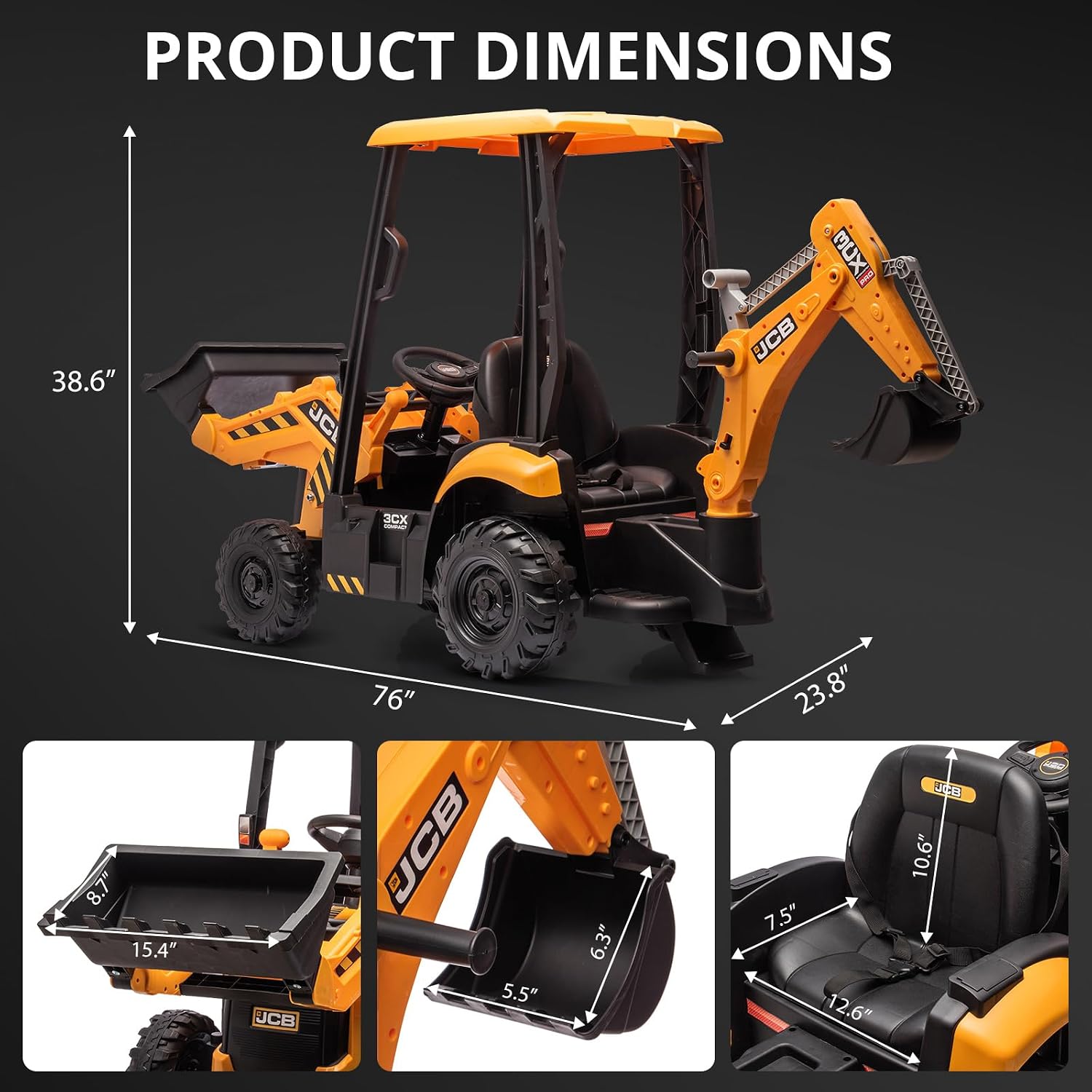 4 in 1 Ride on Tractor, Excavator & Bulldozer & Removable Tent, 12V Battery Powered Electric Vehicle with Remote