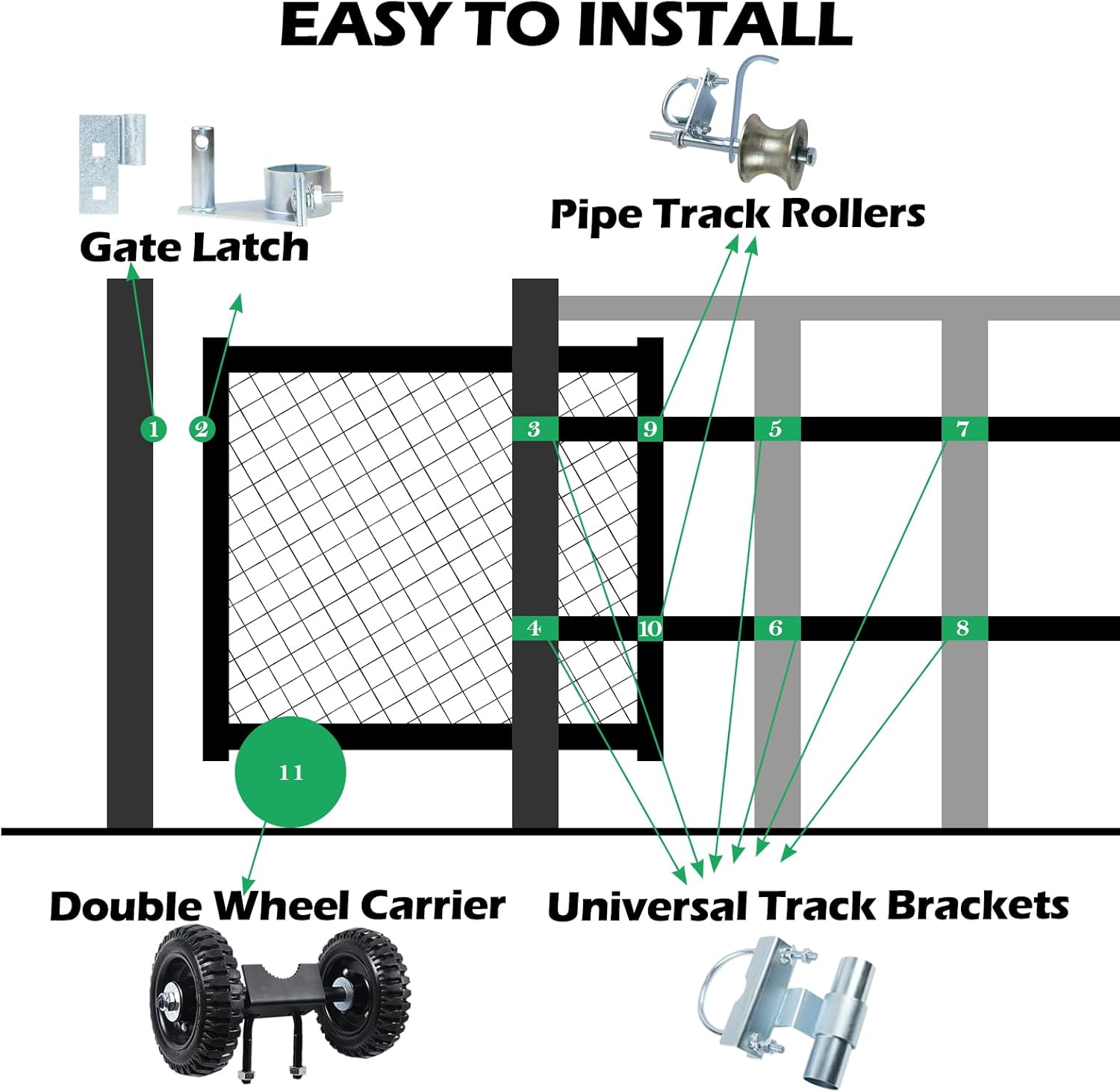 6" Wheels Rolling Gate Hardware Kit for Chain Link Gate | Sliding Gate Hardware | Sliding Gate Kit | Farm Gate Hardware