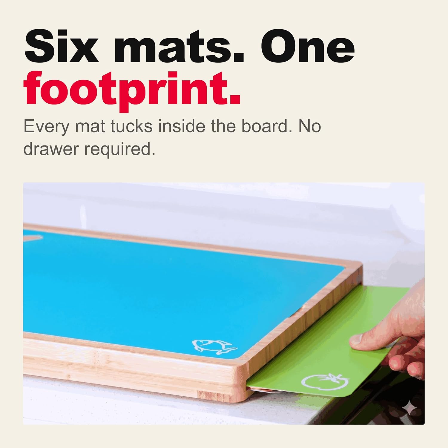 Bamboo Cutting Board Set with 6 Color Coded Flexible Mats Food Icons, BPA-Free Non Slip Easy Clean Cutting Boards for