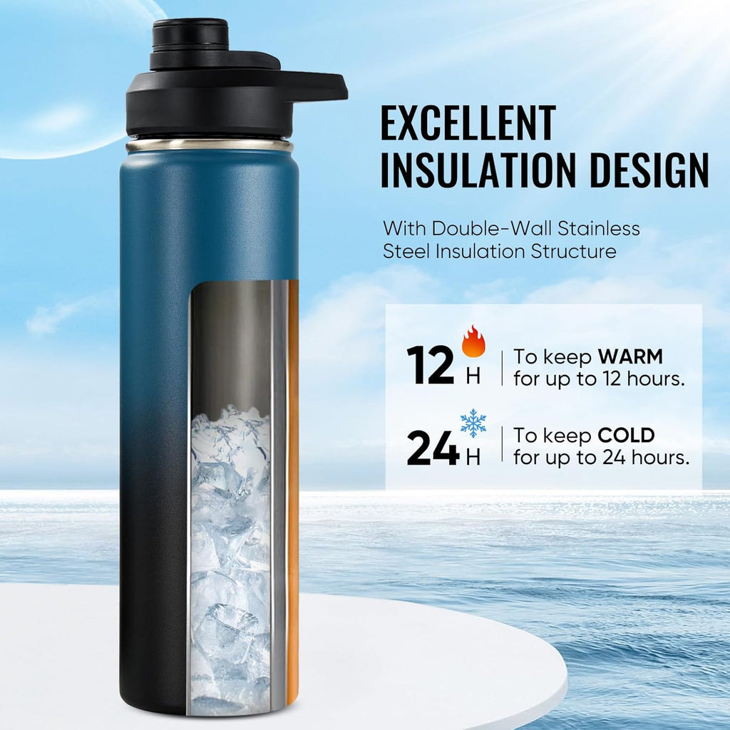 Insulated Water Bottle with Handle, 304 Stainless Steel Water Bottles with Wide Mouth, Double Wall Vacuum Sports