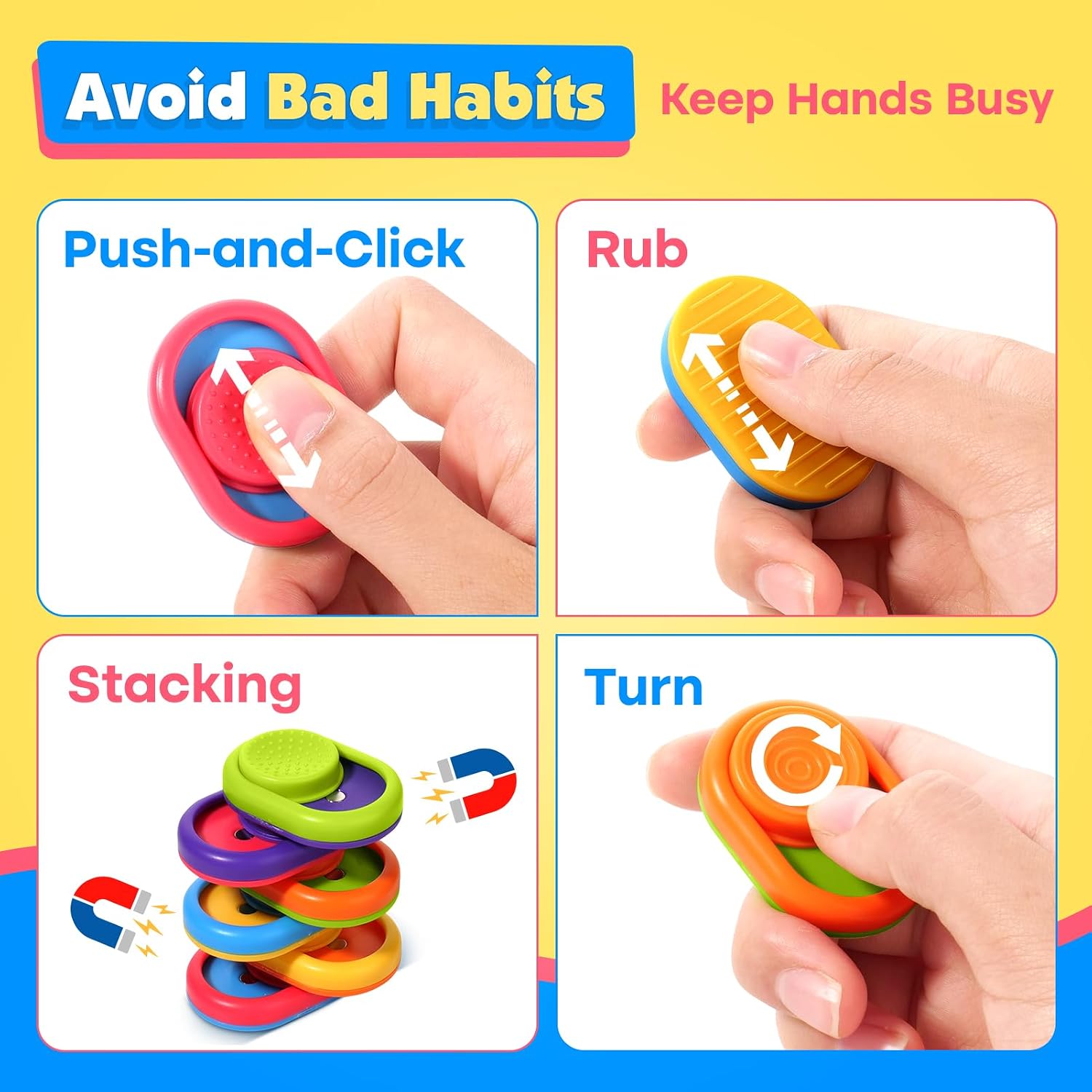 Sensory Fidget Toys for Kids Adult 6 Pack Textured Fidgets for Classroom | Magnetic Toy Stress Relief Item Fun Small