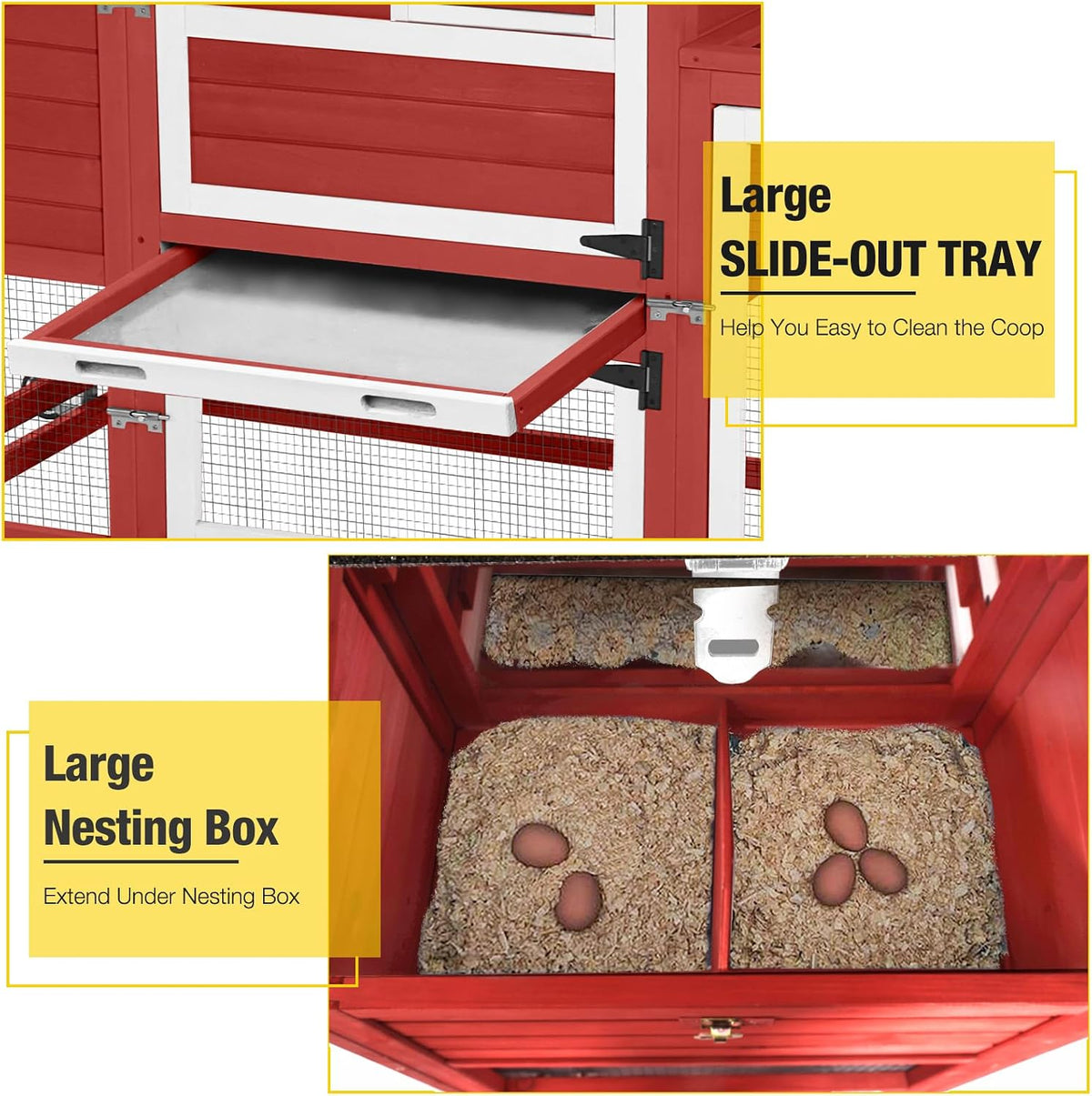 Mobile Chicken Coop with Wheels for 4-6 Chickens, Backyard Expandable Chicken House Duck Cage with Run, 2 Nesting