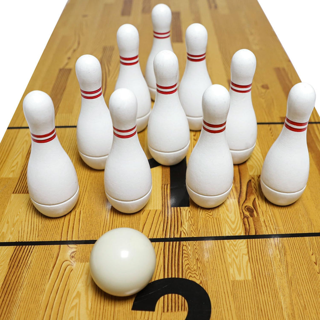 Shuffleboard Bowling Pin Set with 10 Pcs Premium Hardwood Bowling Pins Durabel Triangular Pinsetter Resin Bowling