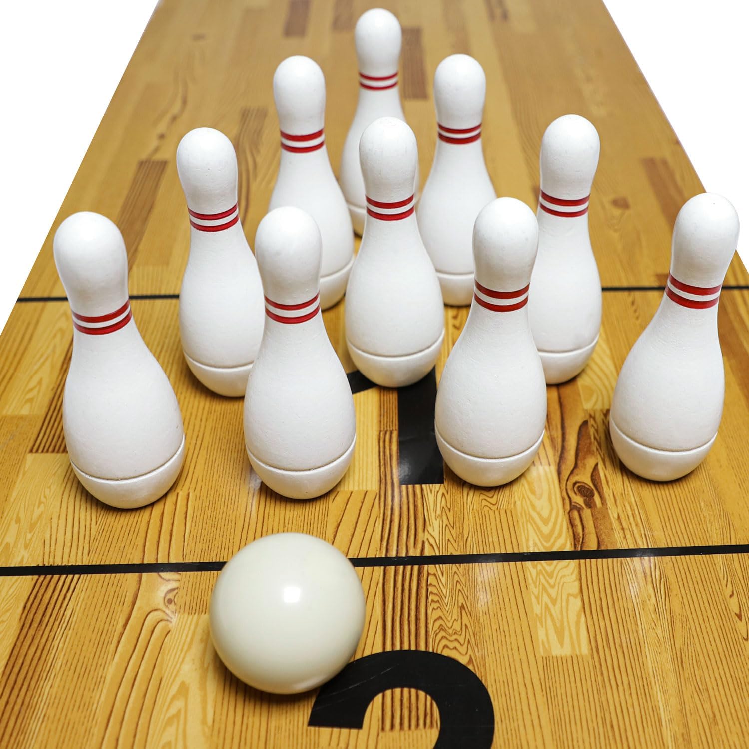 Shuffleboard Bowling Pin Set with 10 Pcs Premium Hardwood Bowling Pins Durabel Triangular Pinsetter Resin Bowling