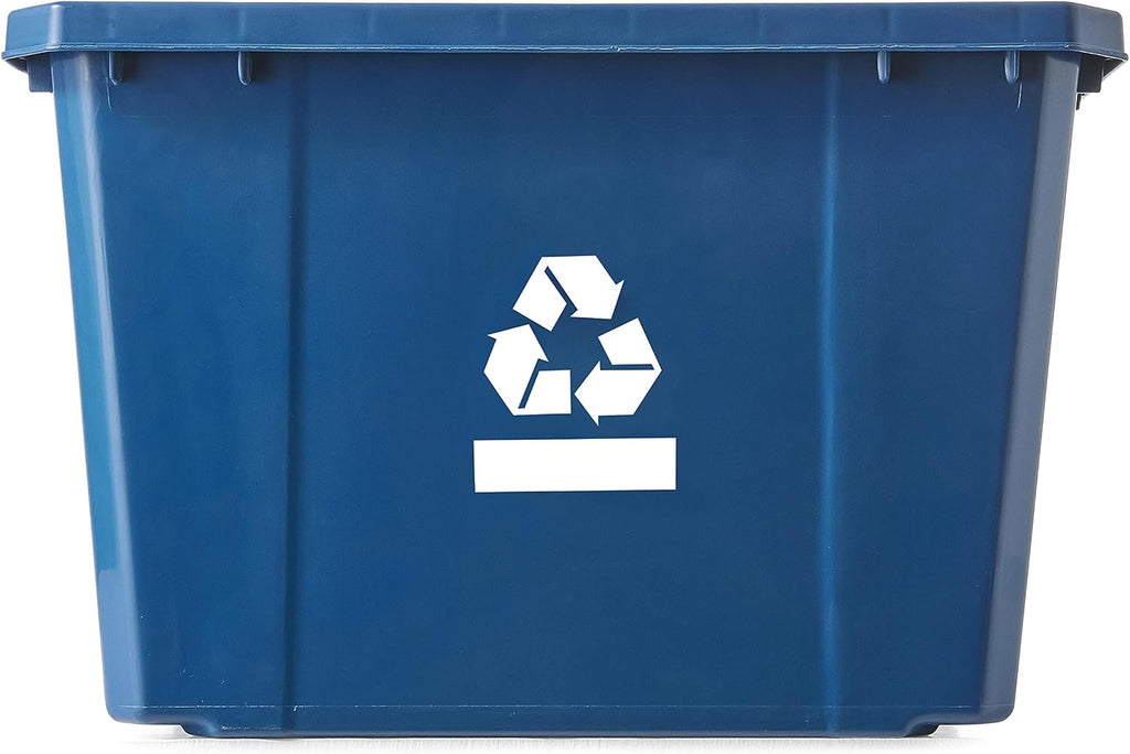 Medium Curbside Blue Box, Plastic 17 Gallon/64 Litre Home Trash Can Refuse and Recycling Bin Container with Built-in