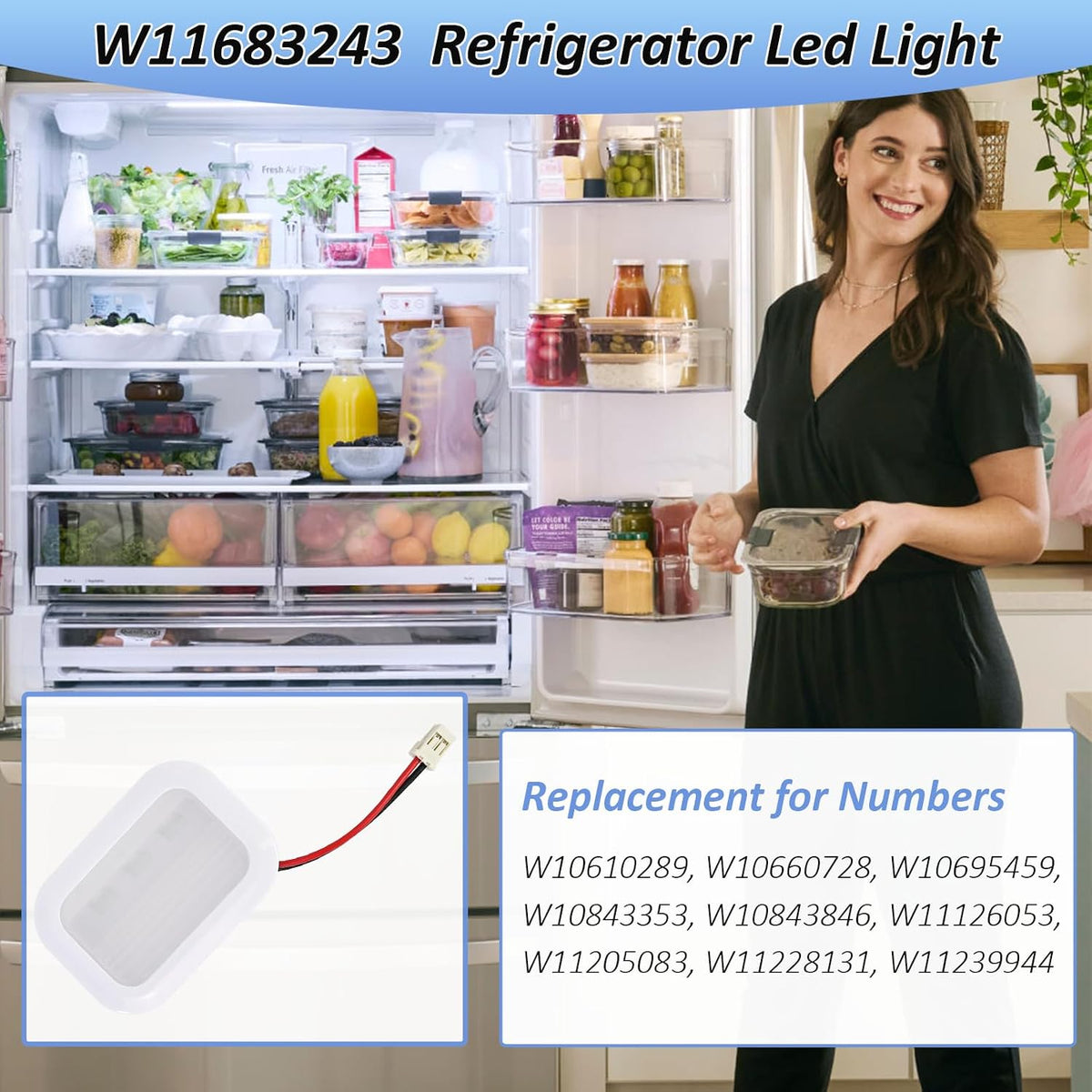 W11683243 LED Module Service Fits Whirlpool Kenmore Maytag Amana Refrigerators Led Light Module Replacement W10610289 W10660728 W10695459 W10843353 W10843846 (Four sets of)