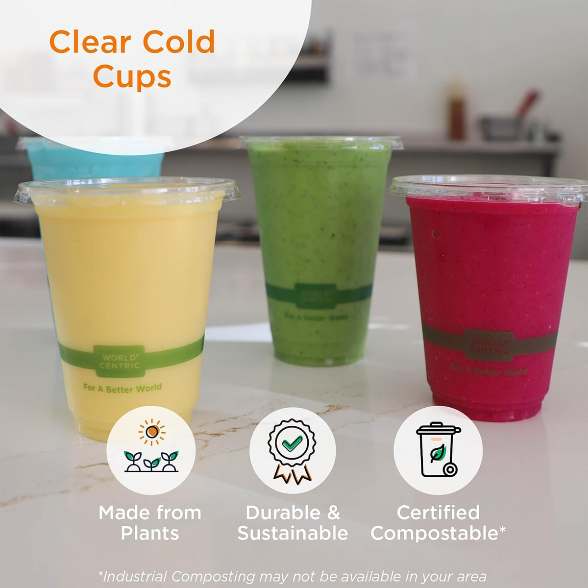 Compostable Cup Lids 9-24 oz - Made from Plants, Leak-Resistant - 100 Pack