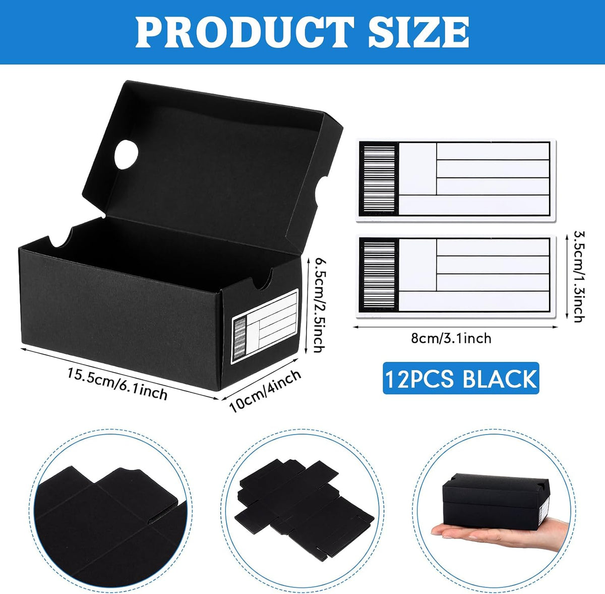 12 Set Mini Sneaker Shoe Gift Boxes, Black, 6.1 x 3.9 x 2.5