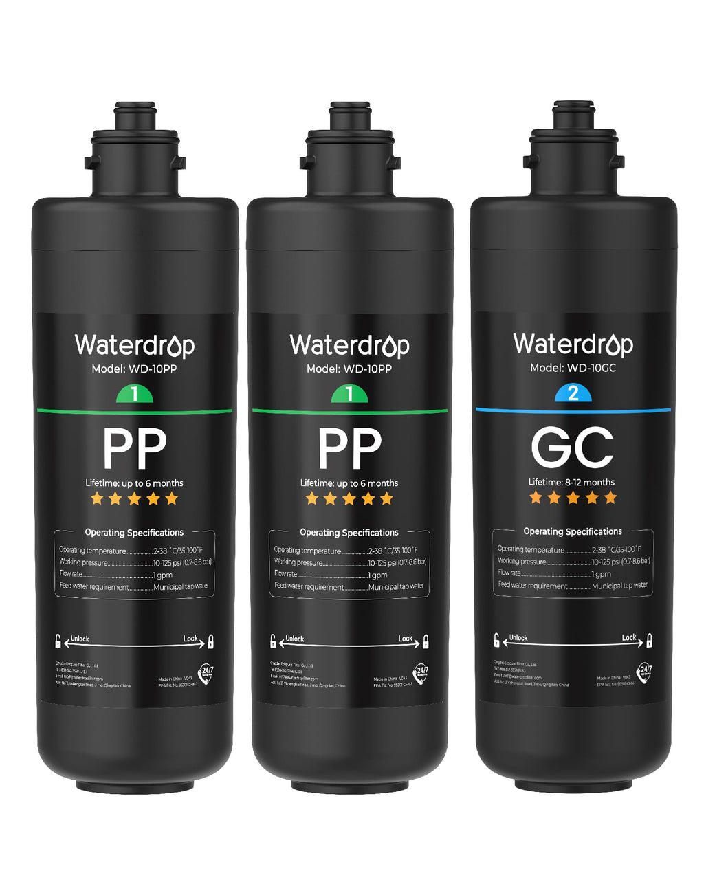 Waterdrop 2PPGC Replacement Water Filter for TSA & TSB & TSA-UF & TSB-ALK