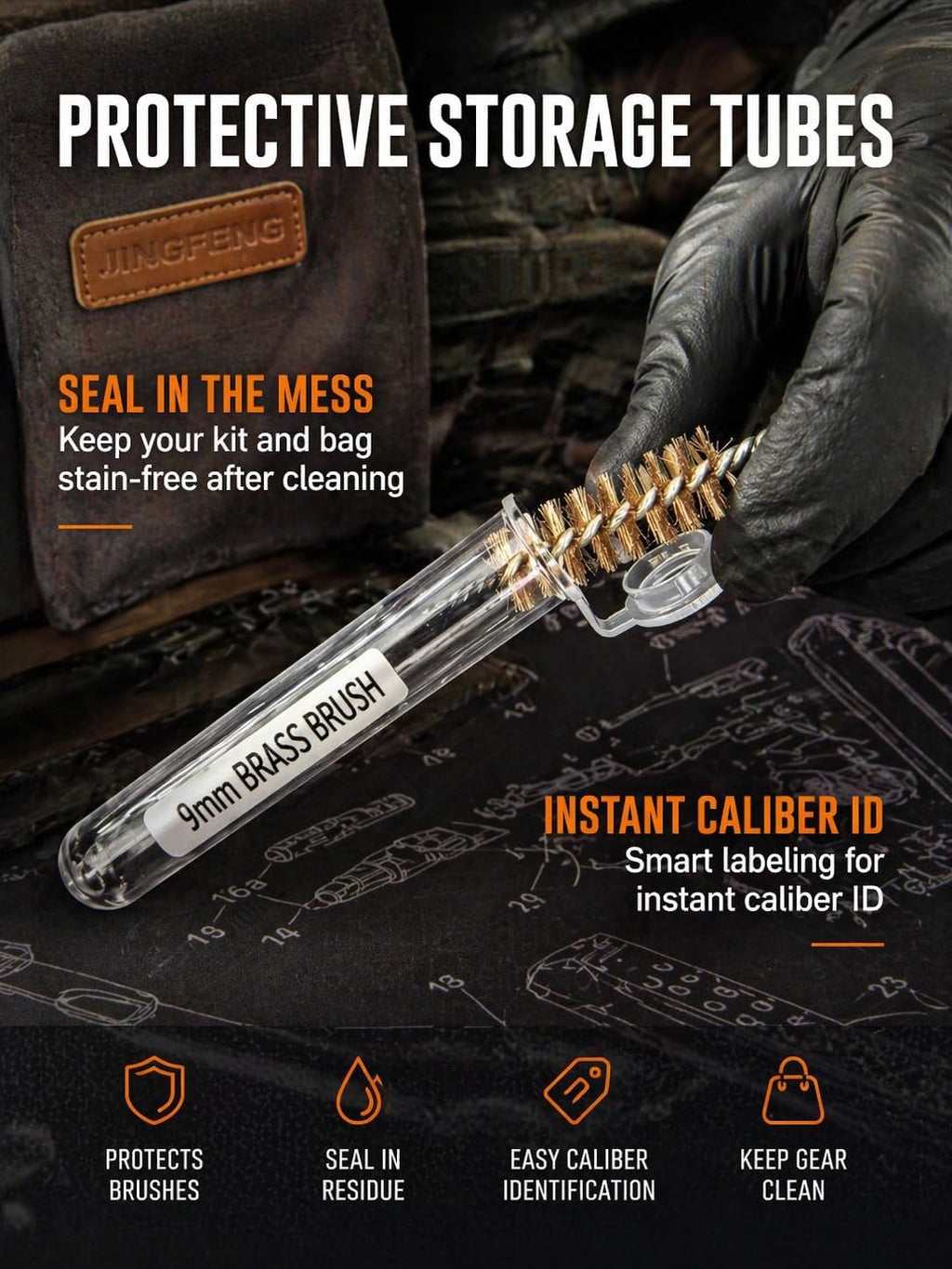 Pistol Basics Single-Caliber Cleaning Kit, Handgun Cleaning kit for 9mm, .22, .380, .40, .45Cal with Gun Snakes in