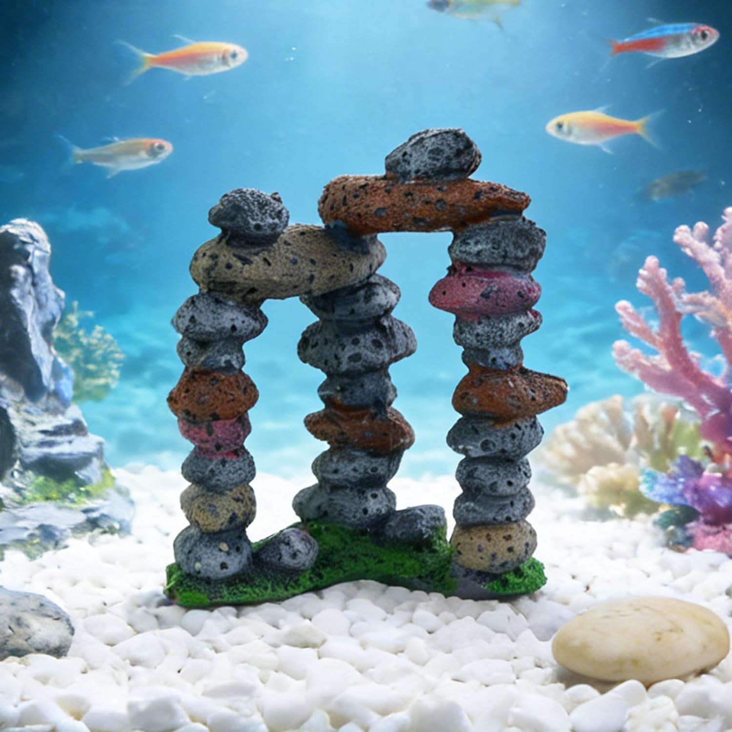 Stacked Stones Aquarium Decor, Resin Rock Door Fish Tank Accessories Decorations, Aquarium Ornaments for Fish Through