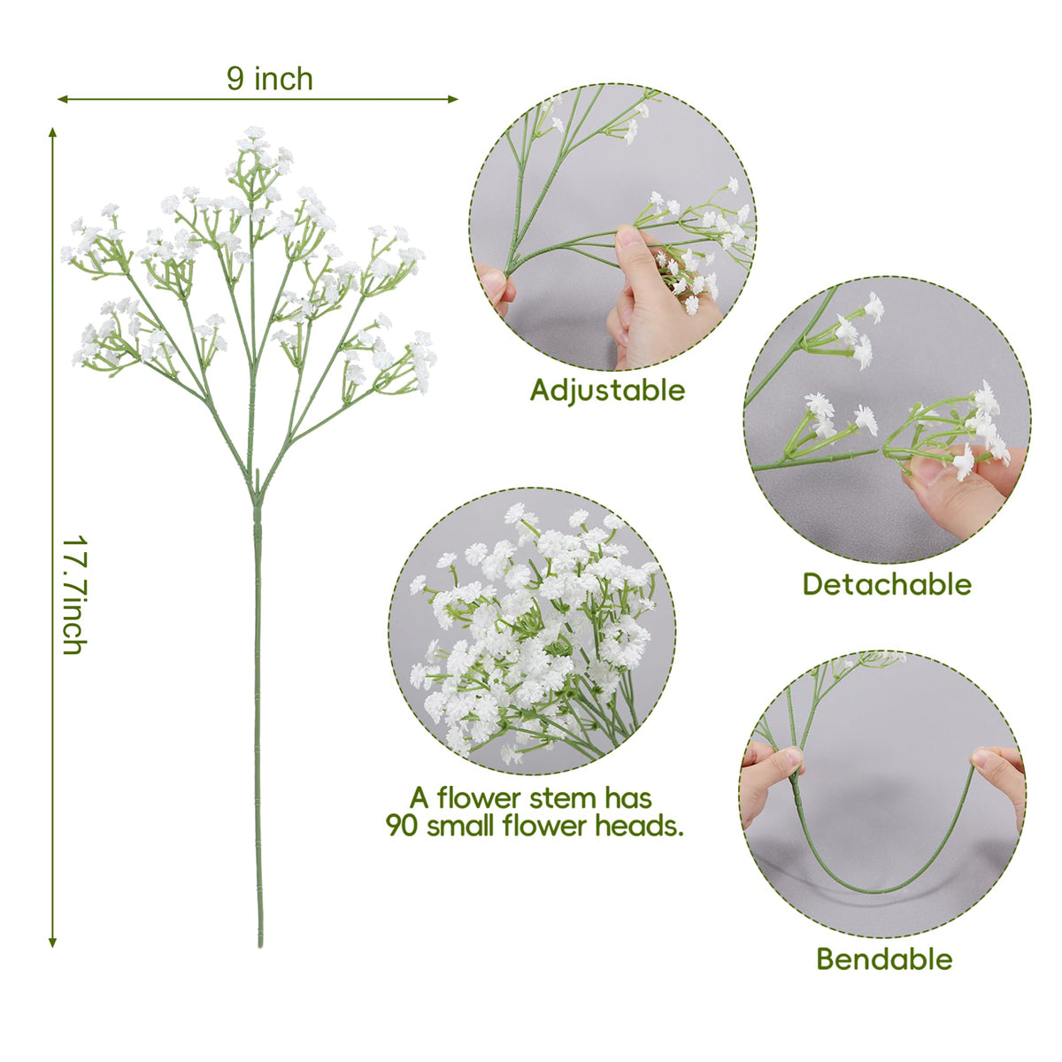 Babys Breath Artificial Flowers Bulk, 30 Pcs White Gypsophila