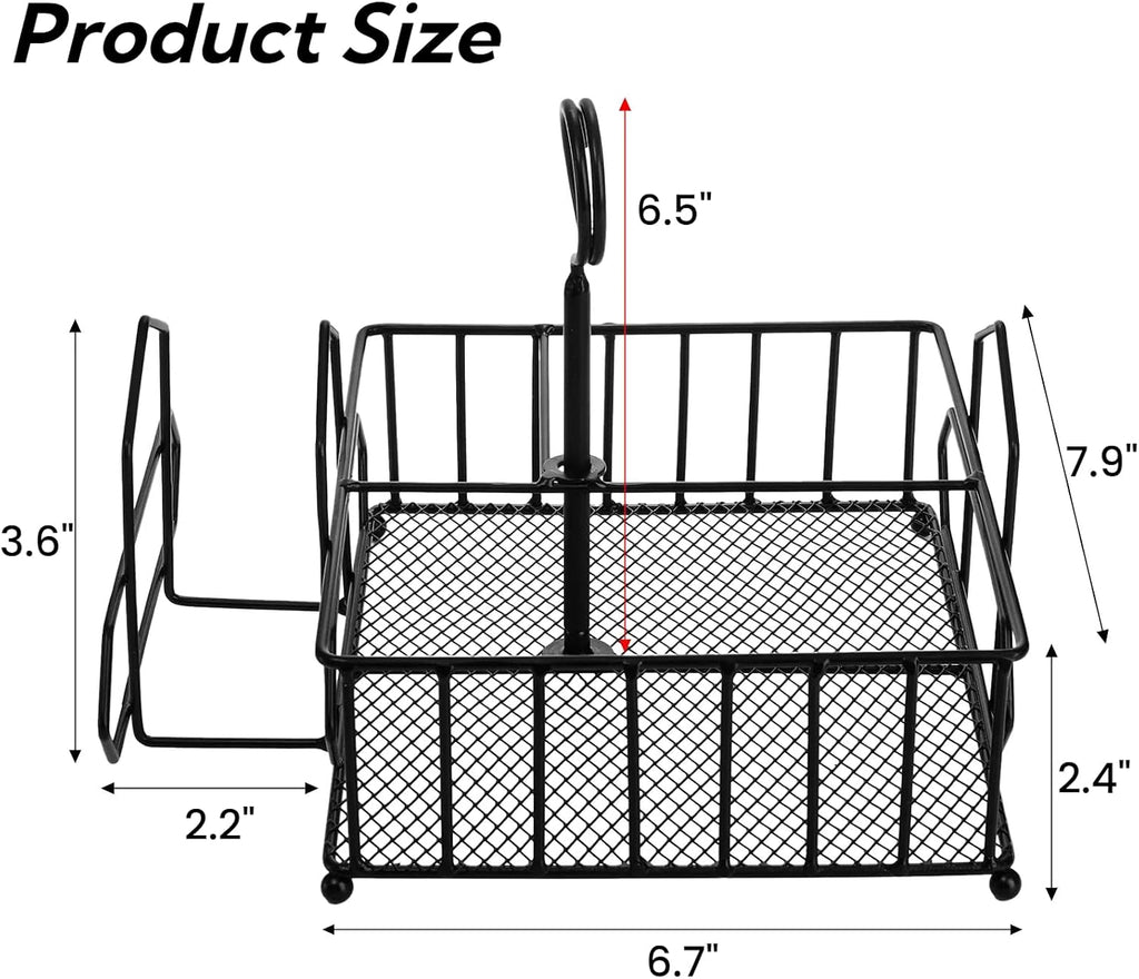 Metal Napkin Holder with Salt and Pepper Shakers, 2-in-1 Condiment Holder for Table, 4 Compartment Restaurant Wrought