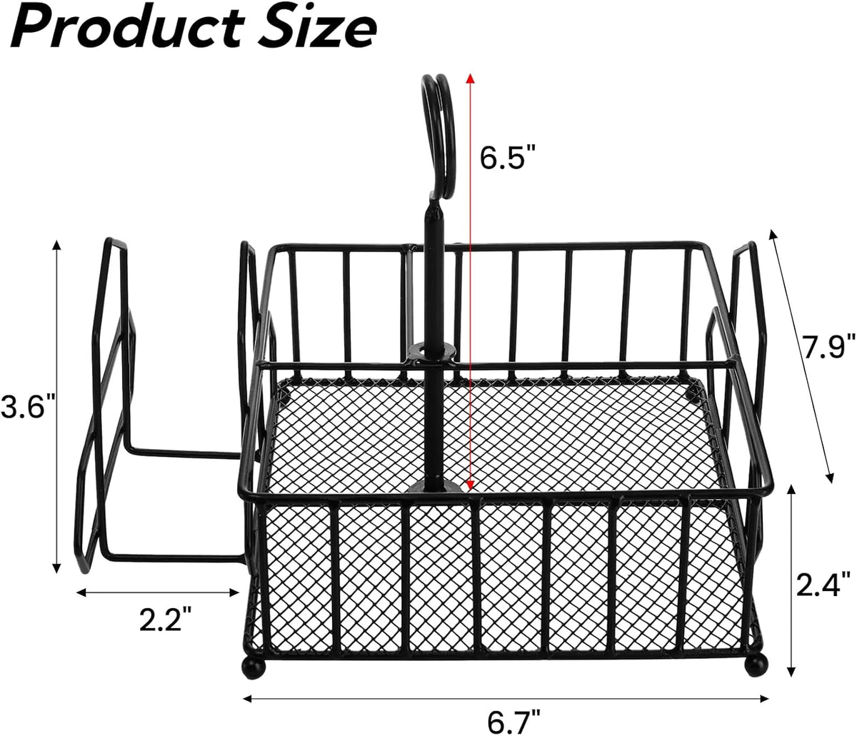 Metal Napkin Holder with Salt and Pepper Shakers, 2-in-1 Condiment Holder for Table, 4 Compartment Restaurant Wrought