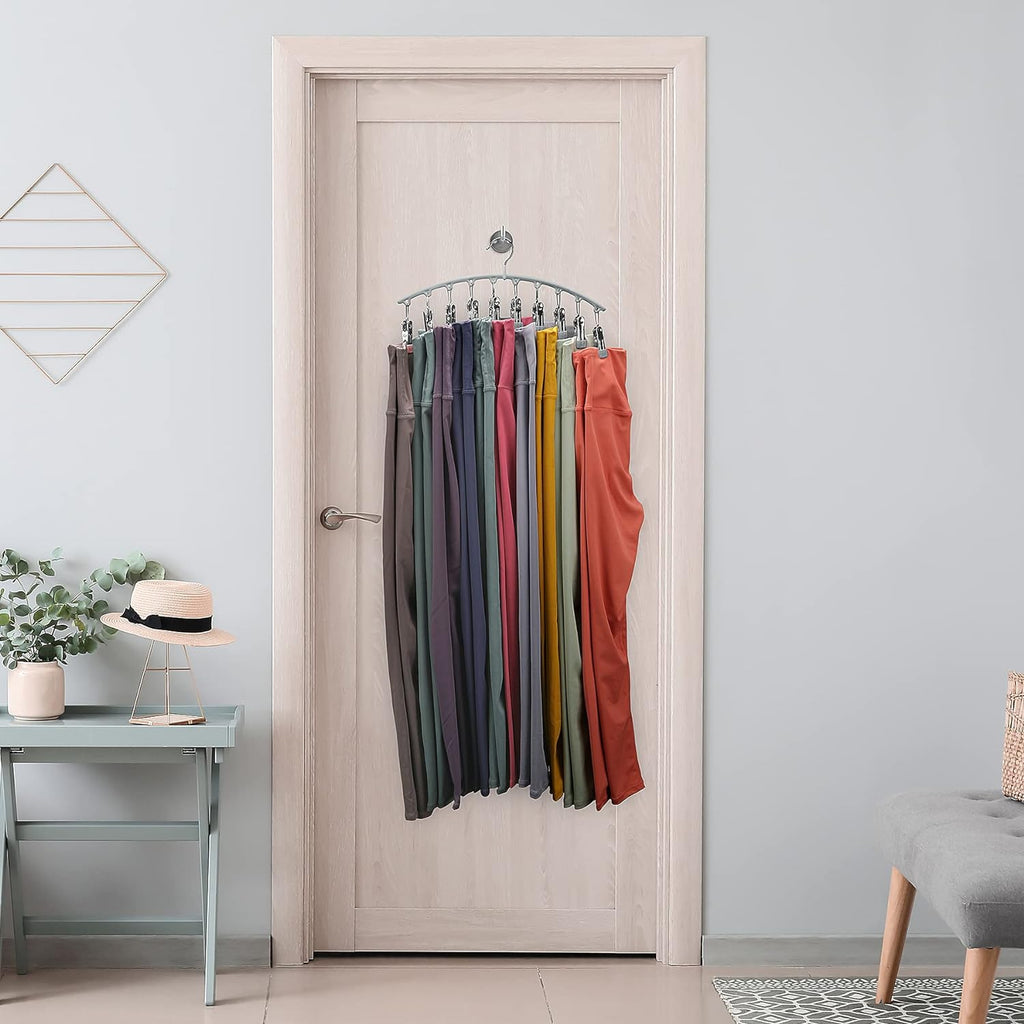 Legging Organizer for Closet, Metal Yoga Pants Hanger w/Rubber Coated 2 Pack w/10 Clips Hold 20 Leggings, Hangers