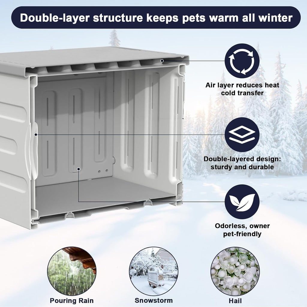 17.7"x17"x17.5" Indestructible Heated Cat House for Outside Winter, Weatherproof Outside Cats Shelter with Safety