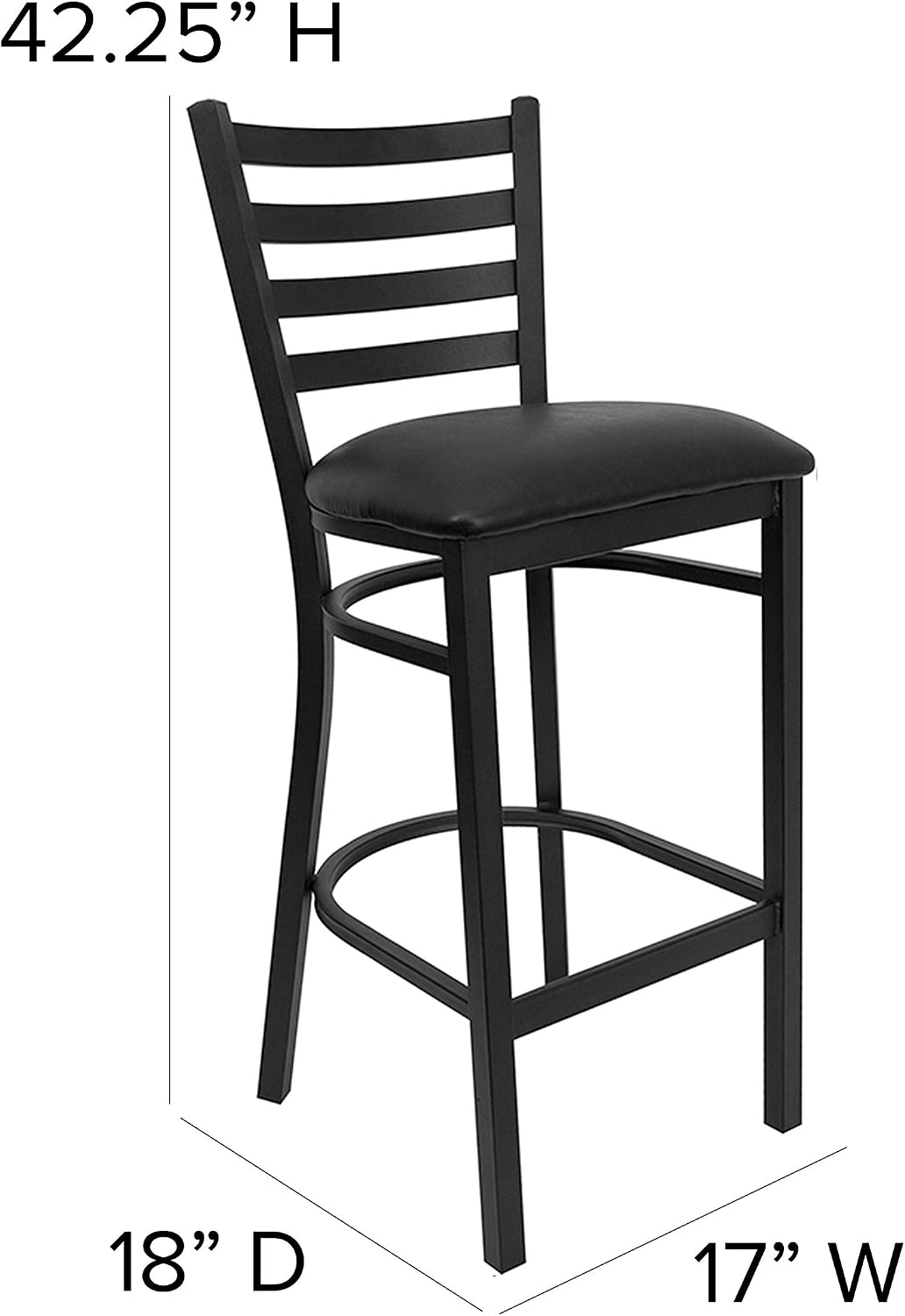 Hercules Ladder Back Restaurant Barstool, Black, 2-Pack