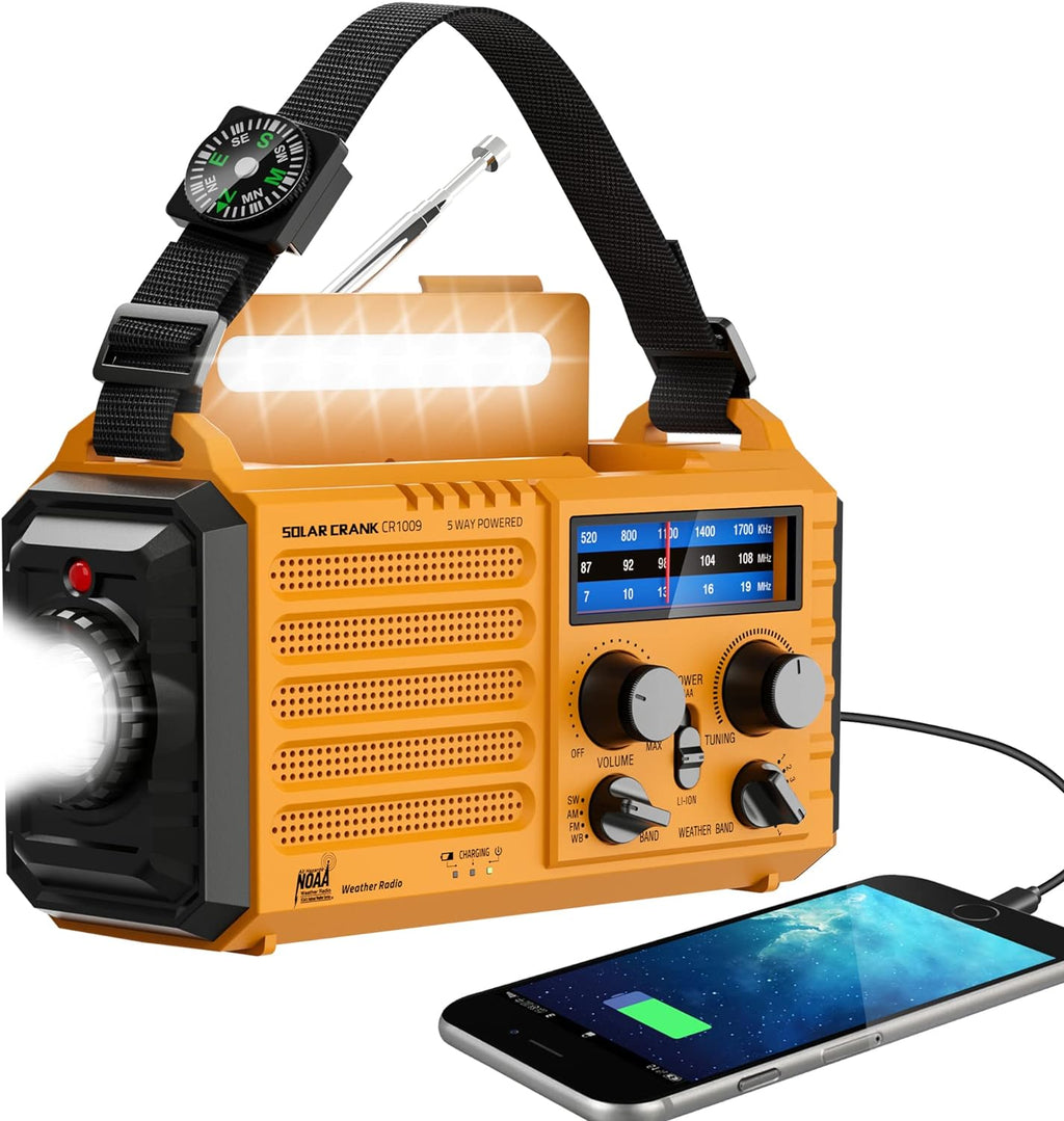 Emergency Radio with NOAA Weather Alert, 5000mAh Solar Hand Crank Portable AM/FM Shortwave Radio, Rechargeable